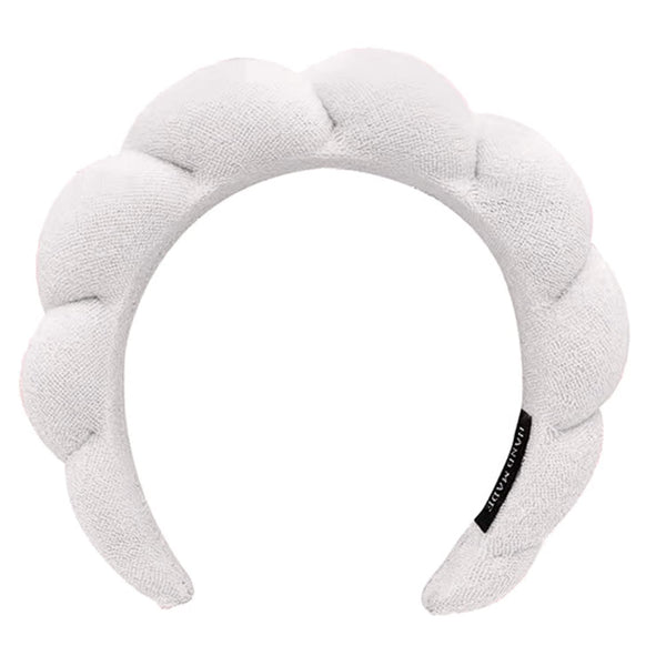 Headband for Washing Face, Spa Makeup Headband, Sponge for Makeup Removal, Shower & Skincare (White)