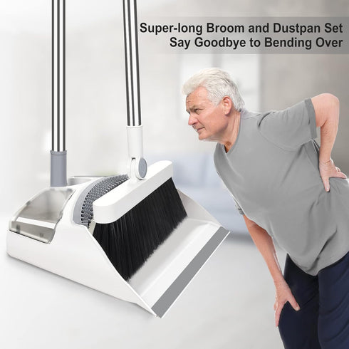 Broom with Dustpan Combo Set, 54" Long Handle Broom and Dustpan for Home, Lightweight, 180° Rotating Broom