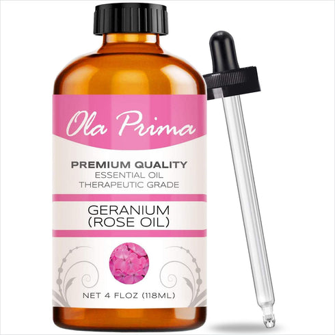 Ola Prima Rose Geranium Essential Oil - Premium Grade for Aromatherapy, 4 fl oz with Dropper