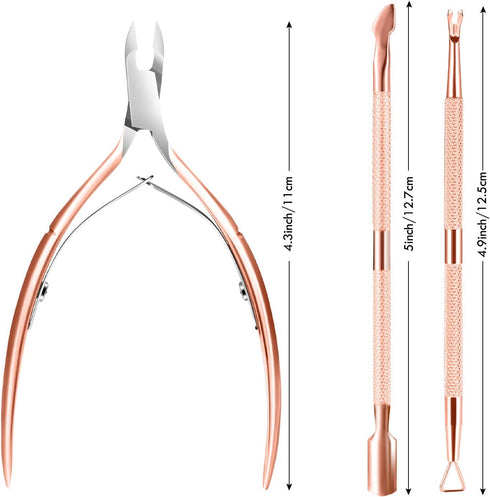 XUNXMAS Cuticle Trimmer and Remover with Pusher - Professional Stainless Steel Durable Pedicure Manicure Tools in Rose
