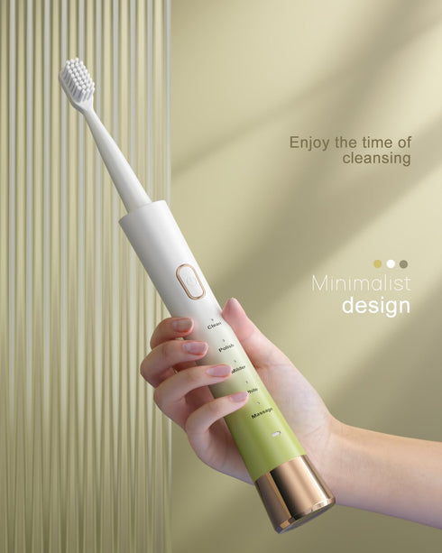 Upgrade Sonic Electric Toothbrush for Adults, 8 Replacement Brush Heads, Rechargeable with 2-Minute Timer, White & Green
