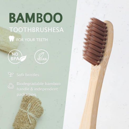 120 Pcs Bamboo Toothbrushes Bulk, Soft Bristle Wooden Disposable Travel Toothbrush for Kids and Adults, 12 Colors