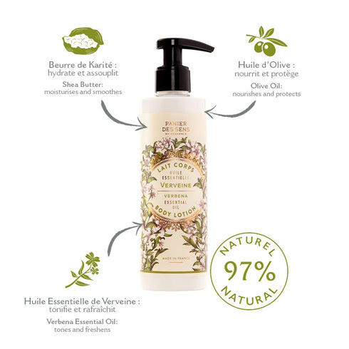 Panier des Sens - Verbena Body Lotion for Dry Skin - Hydrating Body Cream for Women - Fluid Body Moisturizer with Shea Butter & Olive Oil - 97% Natural Ingredients Body Care - 8.45 Floz