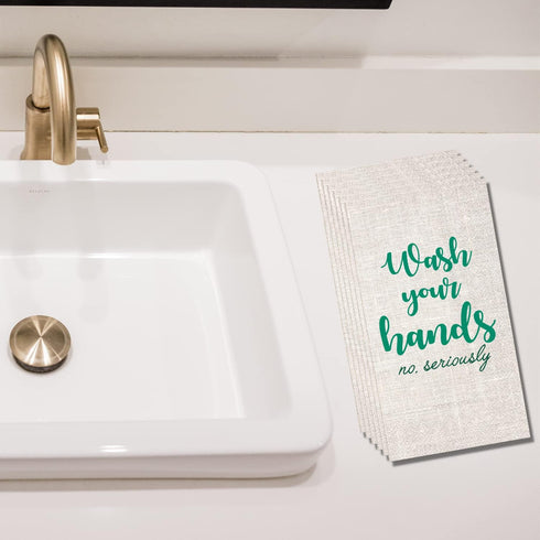 Jorina 32 Count 8.5"x 4.5" Etiquette Guest Towels Disposable Bathroom Paper Napkins (Wash Your Hands)