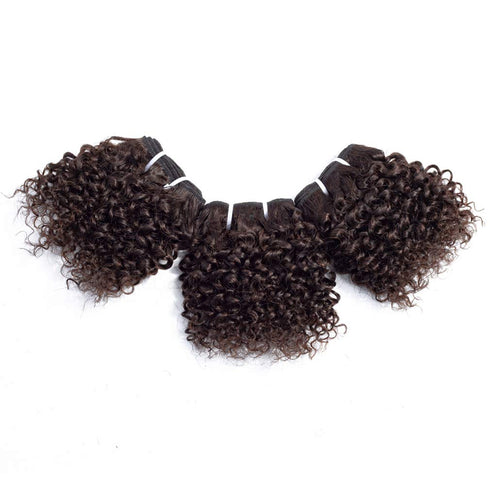 Peruvian Virgin Hair Short Kinky Curly Human Hair Weave Bundles - 3 Bundles 6 inches with 1 Small Closure