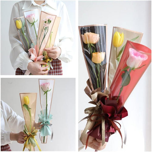 NatureMan 150Counts/6 Packaging Day17.5 4.7 1.6Inch Colors Single Rose Sleevem,Waterproof Flower Wrapping Paper Single