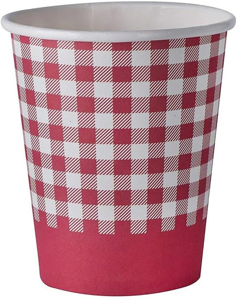 Hammont Picnic Cups – 9 oz Gingham BBQ Party Supplies - Red & White Checkered Disposable Paper Cups (50 Pack)