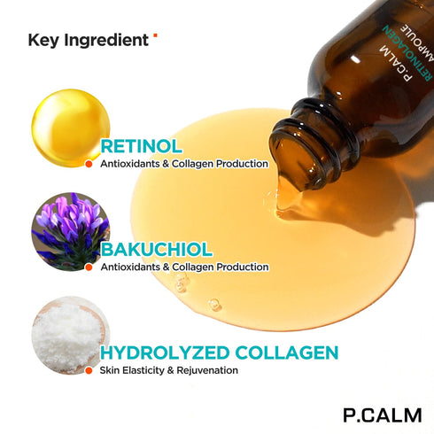 P.CALM Retinolagen Ampoule 30ml | Vegan Fragrance-Free Skin Serum with Retinol, Vegan Collagen, Bakuchiol | Korean
