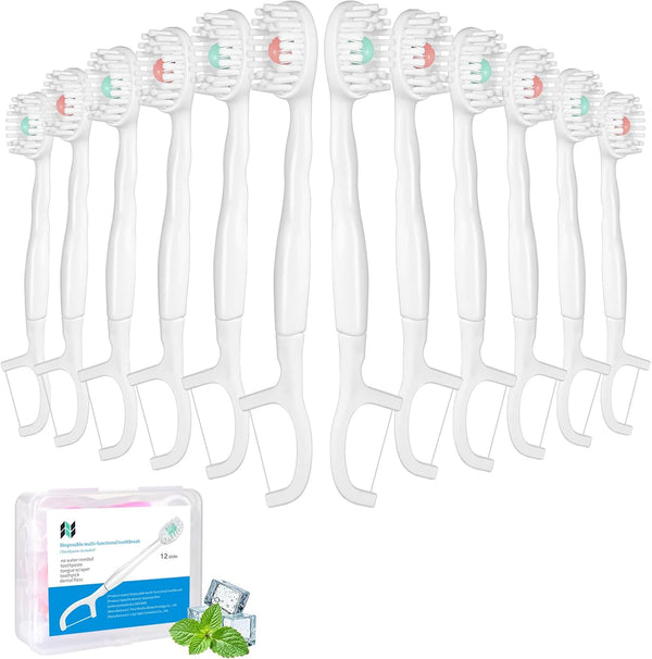 YJFHHH 5 in 1 Disposable Mini Toothbrushes with Toothpaste Tongue Scraper Floss Pick