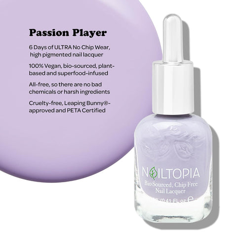 Nailtopia Bio-Sourced Chip Free Nail Lacquer - All Natural, Strengthening Biotin Polish - Passion Player
