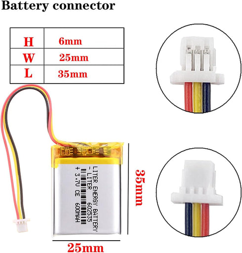 3.7V Lipo Battery 600mAh Rechargeable Lithium ion Polymer Battery 602535 Lithium Polymer ion Battery with SH 1.0-3P Connector