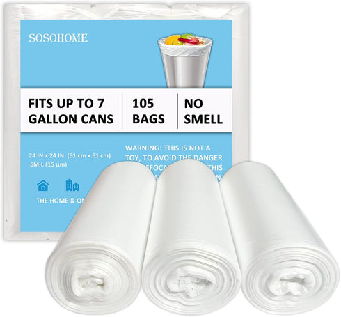 7 Gallon Trash Bags, 15 Micron Thick, Strong Wastebasket Bags for Office, Home, Kitchen, 105 Count