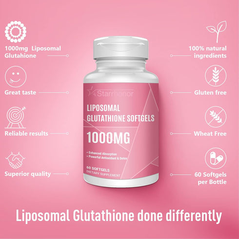 Liposomal Glutathione Softgels 1500MG, 60 Softgels with Vitamin C for Better Absorption, Non-GMO Antioxidant for Aging