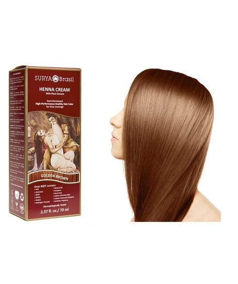 Surya Brasil Henna Cream - Semi-Permanent Golden Brown Hair Color Treatment for Gray Coverage, 2.37 oz / 70 ml
