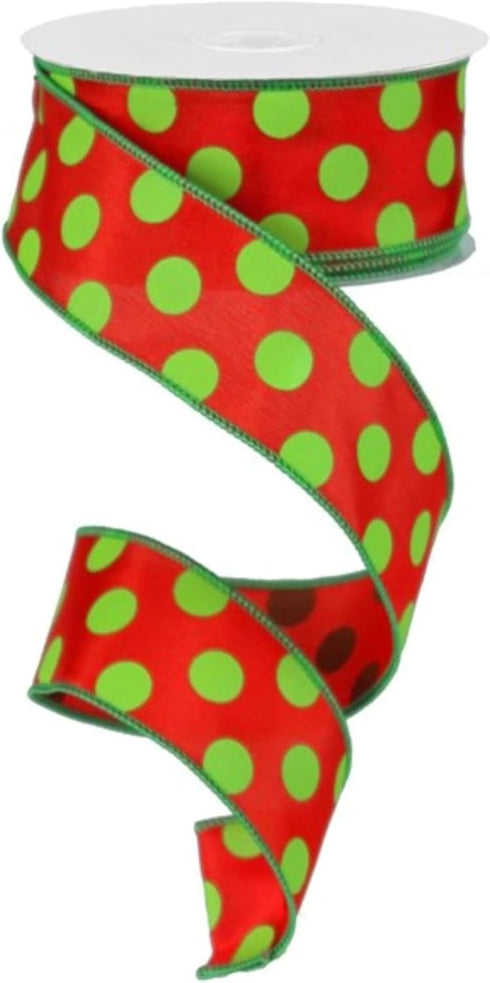 Ex=pressions Polka Dot Christmas Ribbon RG15873Y: Red and Lime Green 1.5" X 10 Yards