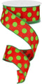 Ex=pressions Polka Dot Christmas Ribbon RG15873Y: Red and Lime Green 1.5" X 10 Yards