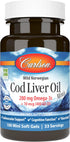 Carlson Cod Liver Oil Minis, 100 Mini Softgels - 280 mg Omega-3s + Vitamins A & D3 for Heart & Vision Health
