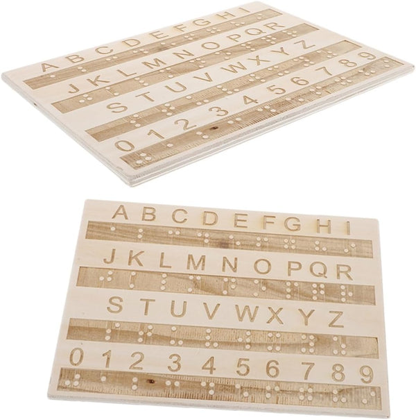 KOMBIUDA Blind People Teaching Tool Alphabet Learning Chart Dots Board Wooden Fingerboard