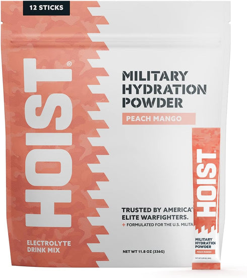 Hoist Premium Military Hydration Powder, Electrolyte Drink Mix, Peach Mango, Powder Stick Pack, 12 Sticks Per Pack