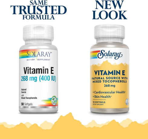 SOLARAY Vitamin E d-Alpha Tocopherol 268mg (400 IU) for Heart & Skin Health, 50 Count