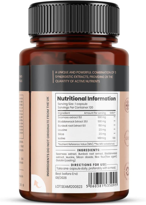 pureclinica Double Strength Seamoss Complex, 1155mg x 240 Capsules (2 Bottles of 120), 8 Months Supply