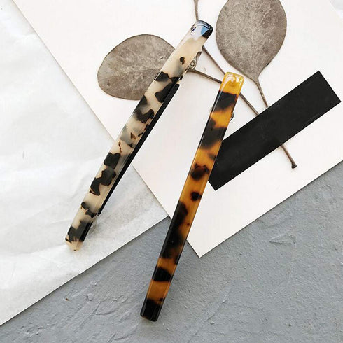 Luckycivia 2 Pack Hair Barrette - Long and Thin Handmade Celluloid Onyx Hair Clip, Elegant Automatic Hair Clip for