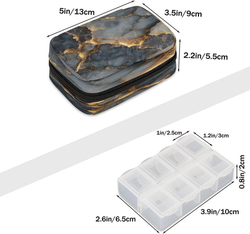 Skerhhux 7 Black Gold Marble Pill Case Travel Pill Organizer Weekly Day Portable with Zipper Medicine Box Pill Case
