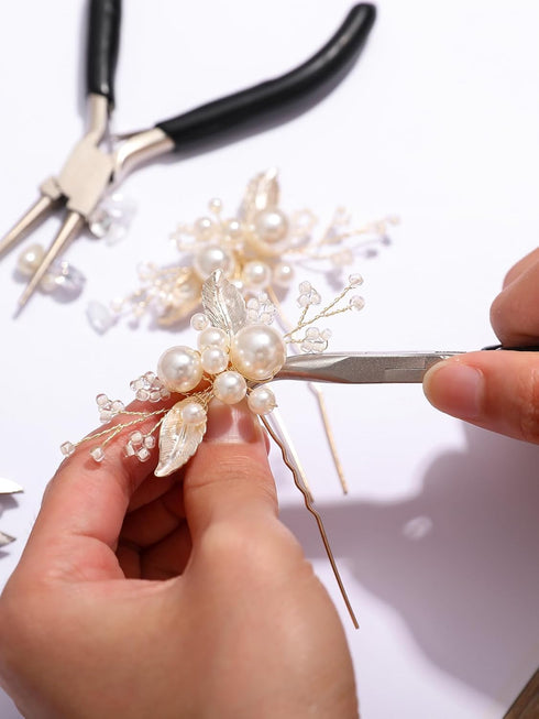 Pearls Bridal Hair Pins, U Shaped Hair Accessories for Wedding Brides, Light Gold Headpiece for Women Girls