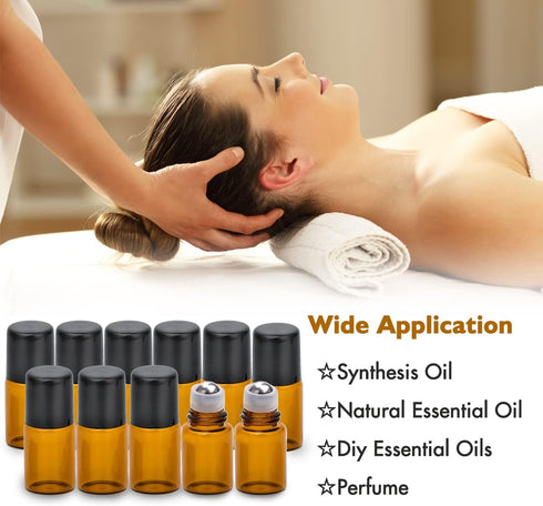 ZEJIA 2ML Essential Oil Roller Bottles, 24 Pack Amber Mini Glass Roll on Bottles with Stainless Steel Roller Balls