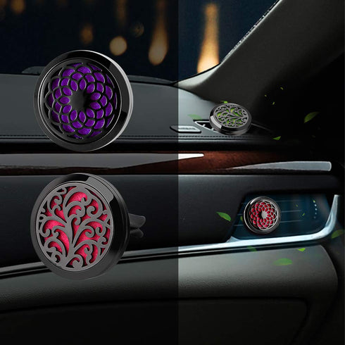 2PCS 30mm Car Aromatherapy Essential Oil Diffuser Black Locket with Vent Clip and 12 Felt Pads