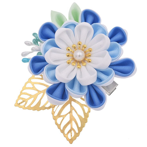 Japanese Hair Clip Cherry Blossom HairPin Kimono Hanfu Flower Band Clip Accessories for Women Girl (Blue)