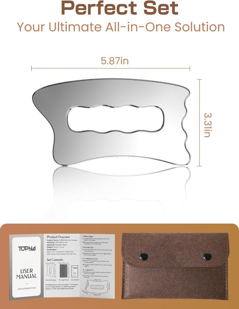 tophld Muscle Scraper Tool, Stainless Steel Scraping Tool Physical Therapy, Guasha Tool for Body, Myofascial Release