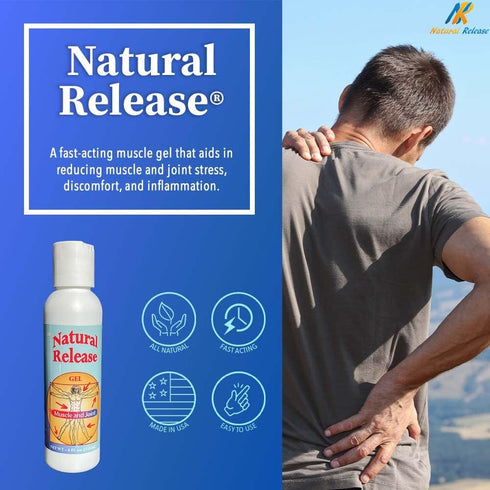 Natural Release Muscle & Joint Gel for Humans - Relief for Sore Back, Knees, Hips, Muscle Stress, Night Cramps, Aches, Strains, Discomfort - Fast Acting, Menthol Free (4 oz)