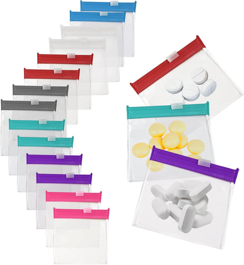 hongliang Reusable Pill Pouches with Slide Lock,14 Piece Zippered Pill Bags for Travel