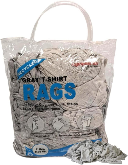 Recycled Gray T-Shirt Cleaning Rags: 2 lbs Bag of Reusable 100% Cotton Dusting & Polishing Cloths for Various Uses