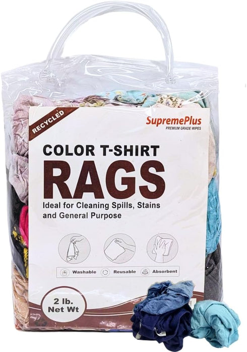 Recycled Color Knit Cleaning Rags - Bulk T-Shirt Cotton Cloth Rag in a Bag, Wipes for House and Garage (2 lbs.)