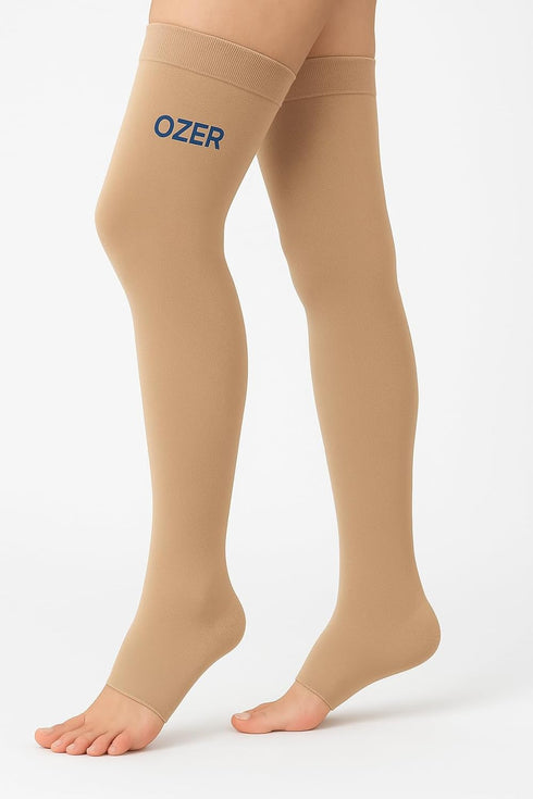Ozer Compression Socks Ozer Thigh High Open Toe Compression Socks Stockings 20-30 mmHg W/ Silicone