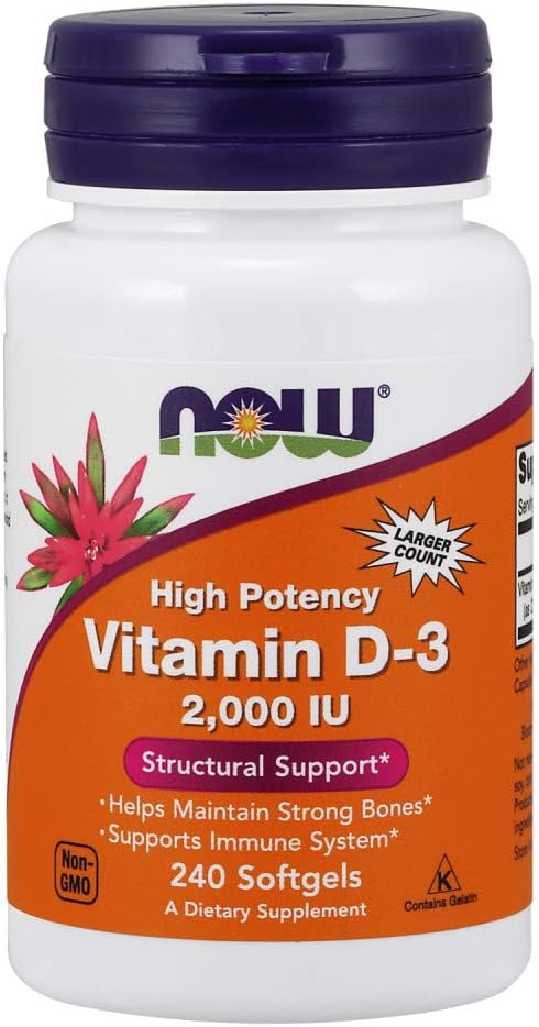 NOW Supplements Vitamin D-3 2,000 IU | 240 Softgels | High Potency, Structural Support