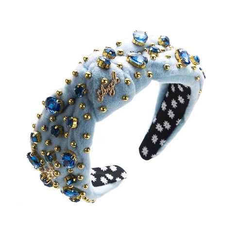 Women's Retro Knotted Hair Bands, Not Slippery Diamond Studded Headband, Solid Color Fabric Accessories