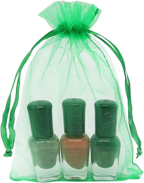 HRX Package 100pcs Organza Drawstring Bags, Green, 4 x 6 inch Candy Mesh Gift Pouches