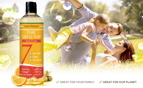 Pure Castile Soap, Sweet Orange: Gentle Liquid Soap for Sensitive Skin & Baby Wash, All Natural Vegan Formula