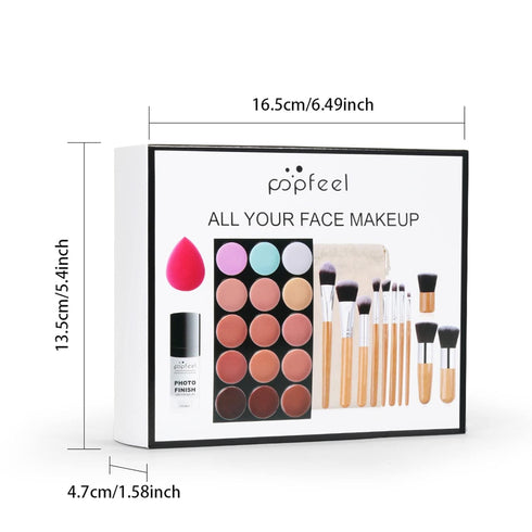 Pure Vie 15 Colors Cosmetics Cream Contour and Highlighting Makeup Kit + 11 Pcs Brushes