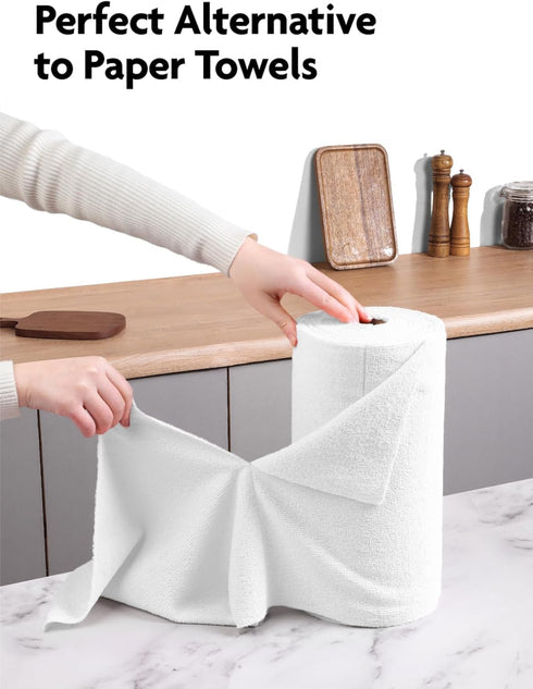 Microfiber Cleaning Cloth Roll - 75 Pack, 12" x 12", Reusable Washable Rags (White)