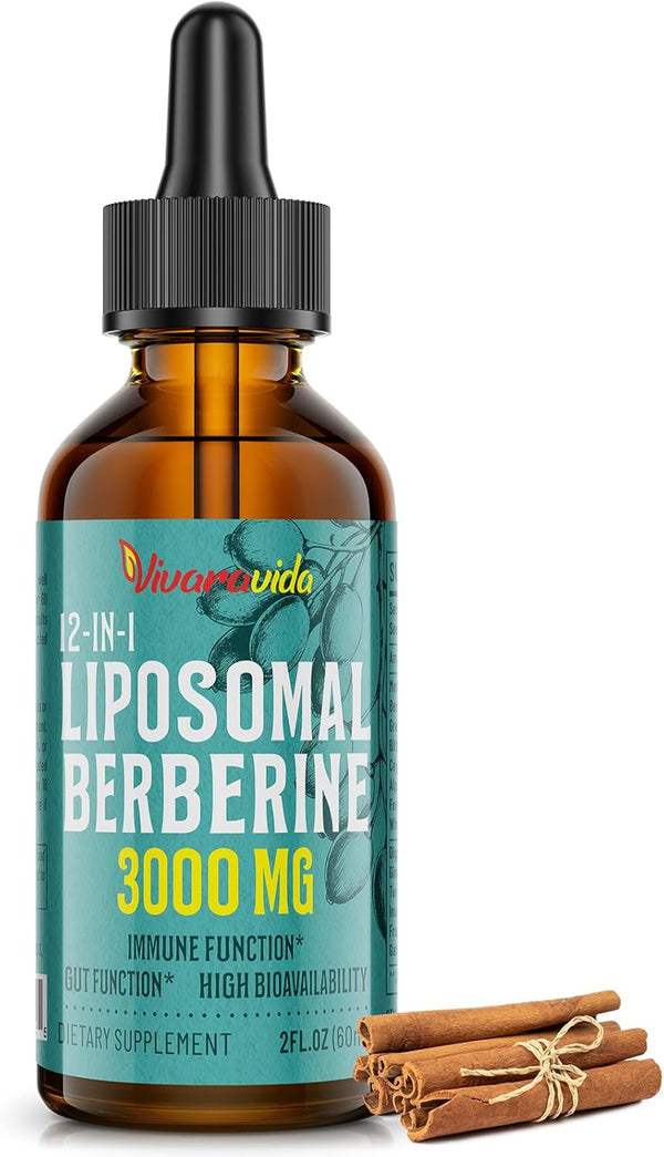 Berberine HCl Drops Supplement 3000 mg - Liposomal Liquid with Turmeric & Ceylon Cinnamon - 2 fl oz