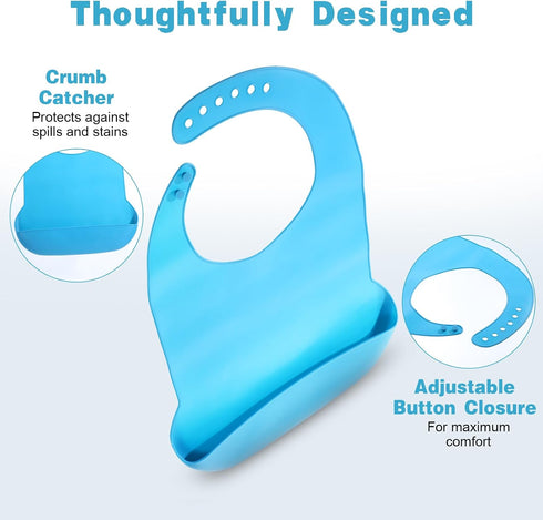 mekueeex 4 pieces adult bib Large silicone adult bibs with crumb catcher, adjustable waterproof clothes protector, Bibs