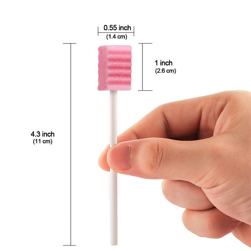 Disposable Oral Swabs, 100 Pack, Sterile Dental Sponge Swabsticks for Mouth & Gum Cleaning - Unflavored Sponge and