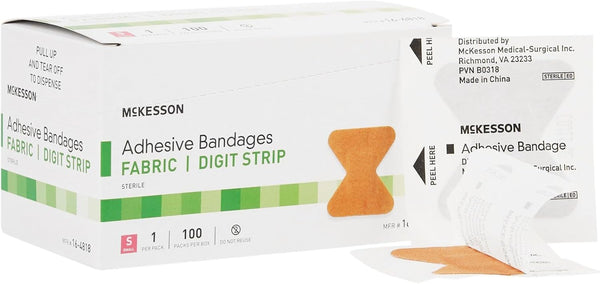 McKesson Adhesive Bandages, Sterile Fabric Digit Fingertip, Tan, 1.7 in x 2 in, 100 Count