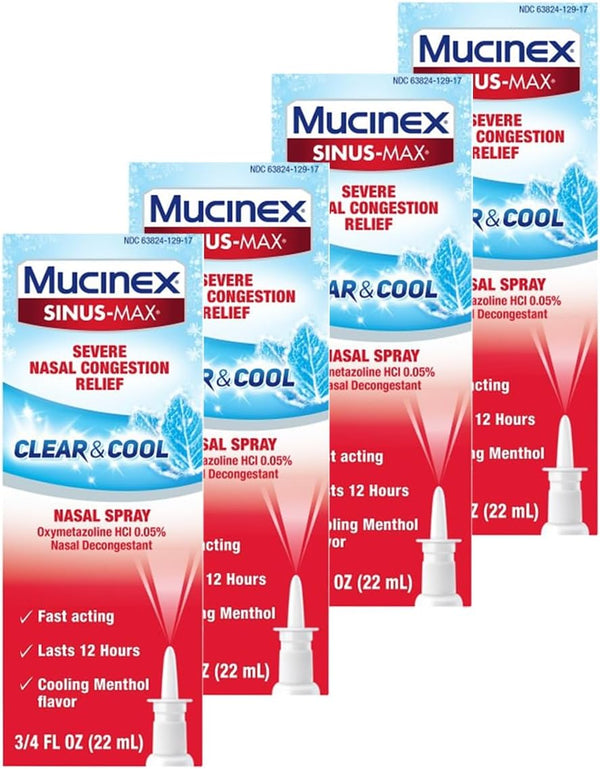 Mucinex Nasal Decongestant Spray, Sinus-Max Severe Nasal Congestion Relief, 0.75 Fl Oz (Pack of 4) - Fast Acting,