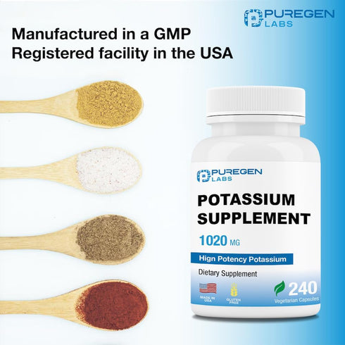 Puregen Labs Potassium Bicarbonate Supplement 1020 mg | Non-GMO | Gluten Free | 240 Vegetarian Capsules Made in USA