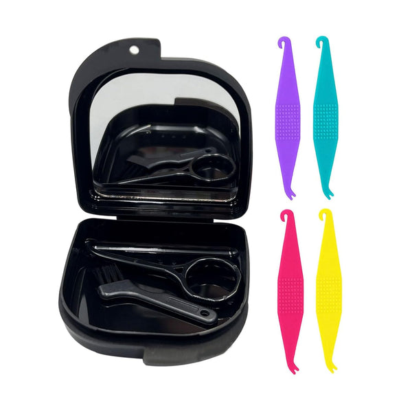 Oral Care Disassembly Kit, 7pcs with Retainer Case, Aligner Remover Tool, and Cleaning Brush (Black)